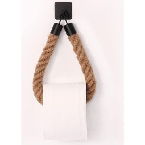 Toilet Paper Holder,Hemp Rope Towel Holder for Bathroom and Kitchen Bathroom Paper Holder Toilet Towel Roll Holder (Black 3) (1/5)
