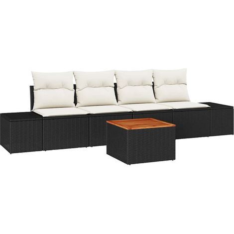 Garden Sofa Set with Storage 5 pcs Black and Cream Poly Rattan vidaXL
