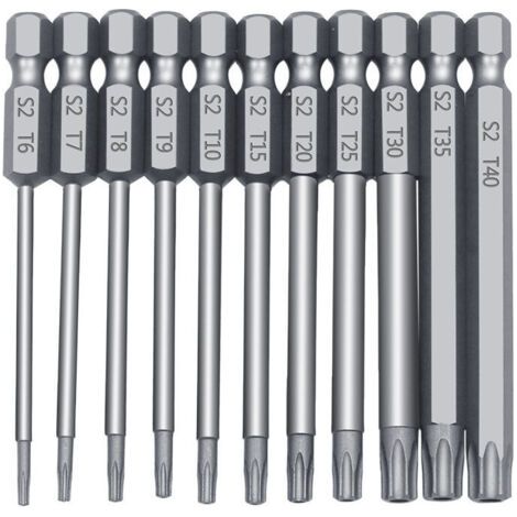 [JAMAIS UTILISÉ]Tournevis Torx avec manche hexagonal et trou moyen, coffret de tournevis Six-Star S2 : 1 à 11 tournevis Torx de 100 mm avec manche hexagonal et trou moyen. (1/4)