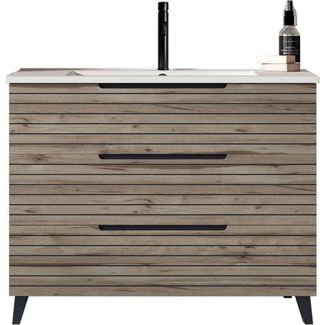Kibath Mueble de baño con Lavabo KEN 80x45 cm acabado DESIERTO mate 3 cajones con patas (1/5)