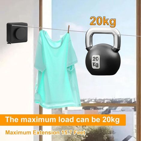 Étendoir à linge extensible - Étendoir à linge mural de 5,5 m pour l'extérieur - Charge maximale : 20 kg - Noir (1/4)