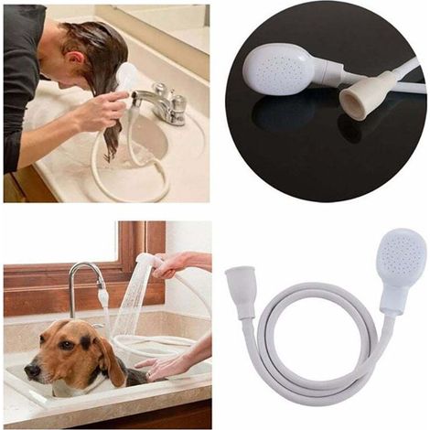 Spruzzatore speciale per rubinetto - Si collega al rubinetto del lavandino - Permette di risciacquare i capelli come dal parrucchiere - Tubo flessibile da 1 m - Facile da usare (1/2)