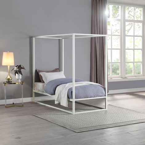 ASHWELL MODERN 4 FOUR POSTER METAL BED FRAME WHITE, SINGLE (1/5)