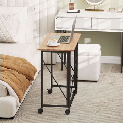 Scrivania pieghevole 80 cm con ruote, tavolo salvaspazio colore rovere, per home office (1/5)