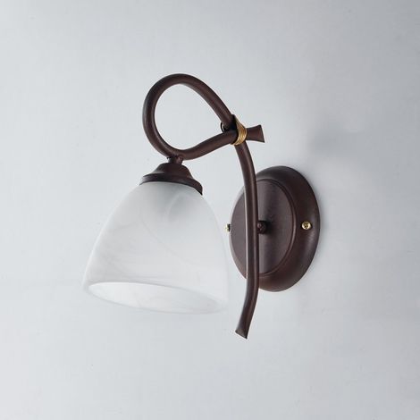 Applique en fer noir rouille une lumière Albâtre Abat-jour en verre blanc 23x h25 cm