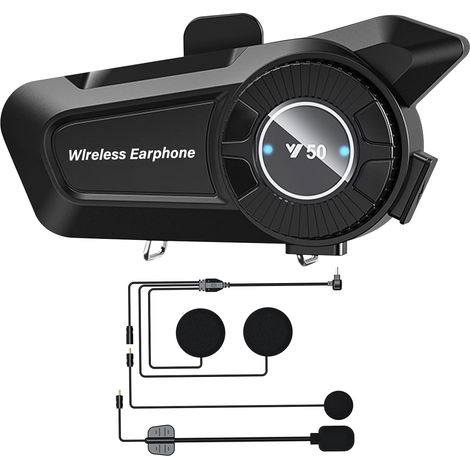 Dispositivo interfono Bluetooth per moto con quadrante per moto, cancellazione del rumore DSP e CVC/IPX6 impermeabile/sistema Hi-Fi/microfono wireless 5.3, risposta automatica, assistente AI, compatib