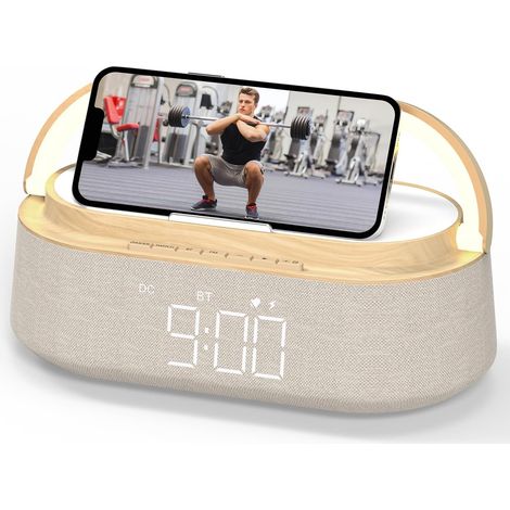 Bluetooth-Lautsprecher mit kabelloser Ladefunktion, FM-Radio und LED-Nachtlicht, ideal für Zuhause, Schlafzimmer, Büro oder als Geschenk.