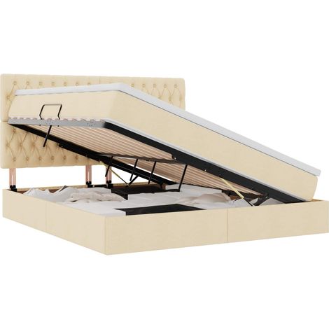 Maison Exclusive - Lit de rangement LED avec matelas Crème 160 x 200 cm Tissu