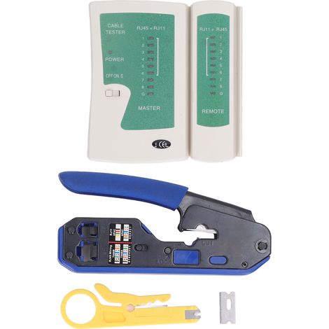 Pince à sertir RJ45 avec embouts et connecteurs, outil de crimpage pour câbles réseau Cat5 Cat6, sertisseuse terminale pour fiches droite, kit complet. (1/5)