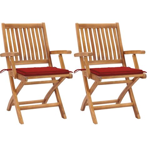 Sillas de jardín 2 unidades con cojines rojo madera de teca vidaXL