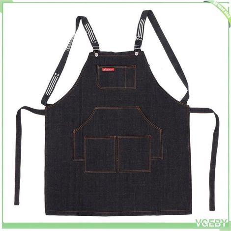 Tablier - FAFEICY - Denim - Sangle croisée réglable - Lavable en machine - Noir (1/5)