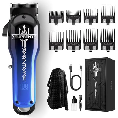 Men's Professional Hair Clipper, 7000 RPM Hair Clipper Wireless, Ceramic Tapered Blade, Rechargeable Hair Clipper Kit, Gifts for Men - Blue (1/5)