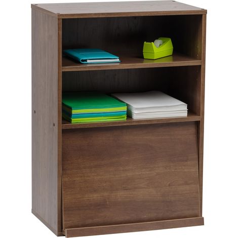 Meuble de rangement 2 étagères et une niche à porte rabattable en bois MDF, Engineered Wood, Chêne Brun, CHR-1 (1/5)