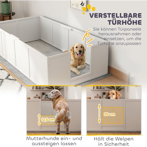 Caisse de mise bas pour chien et chiot, entrées ajustables, adaptée à toutes races, 196 x 96 x 48 cm, blanc (1/4)