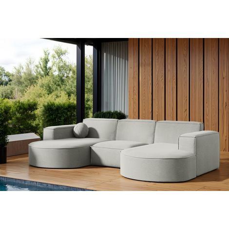 Garten Ecksofa U-Form SUNDAY in wetterfester Stoff ART-N Hellgrau
