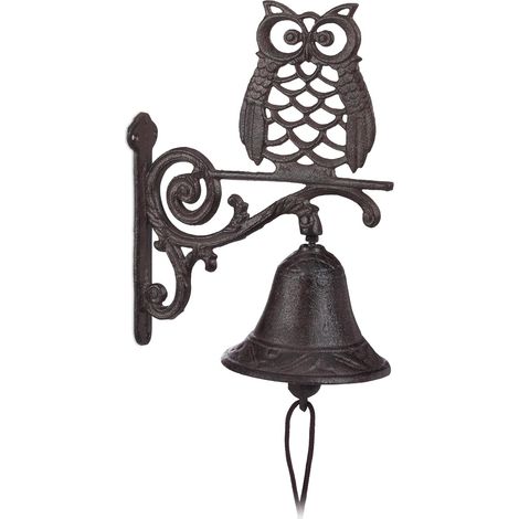 Cloche Fonte Chouette Sonnette Murale Antique Rustique Hibou Cordon Déco imperméable Porte Jardin Brun foncé, Marron (1/5)