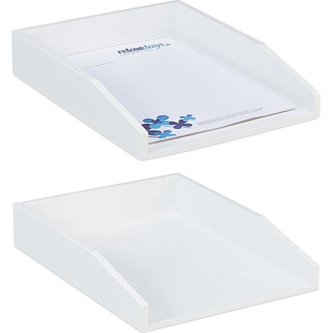 Corbeille à Courrier Empilable, lot de 2, Papier Format A4, Bureau, Range-Documents & Lettres, Bambou, 6x25x33cm, Blanc