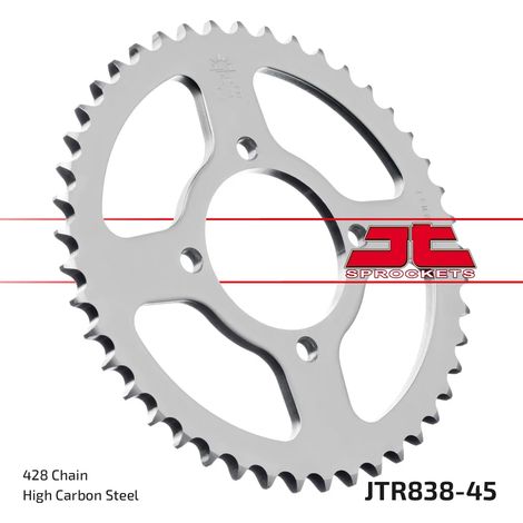 Pi帽贸n trasero de acero JT R838-45, 45 dientes, tama帽o 428 (1/2)