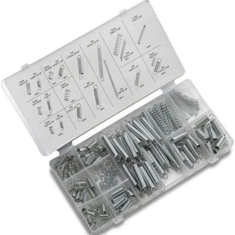 Assortimento di molle Assortimento di molle di compressione e estensione in metallo zincato da 200 pezzi con custodia portatile (1/5)