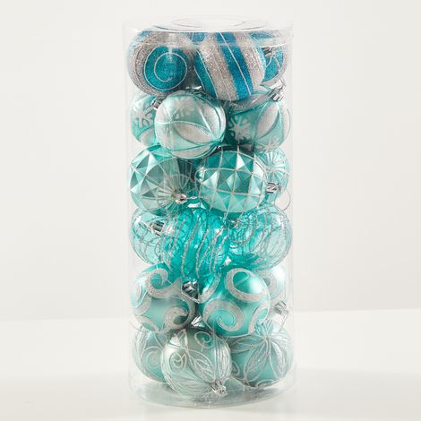 24 boules de Noël décoratives peintes, incassables. (1/4)