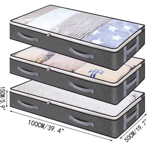 Boite Rangement Sous Lit 3 PCS, Sac de Rangement Vetement 90L Housse de Rangement pliable Poignée Renforcée Avec Fermeture éclair (1/5)