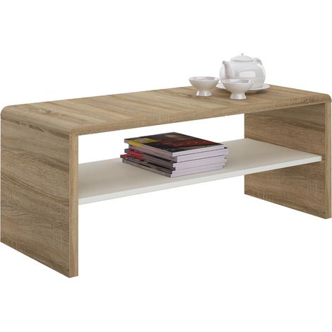 Idimex – Table basse fixe 40 x 120 x 40 cm – Chêne sonoma et blanc – Surface résistante aux éraflures – Grand espace de rangement (1/2)