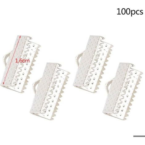 100 Pinces à sertir, métal argenté, pour rubans et cordons, fabrication de bijoux, colliers et bracelets (1/5)