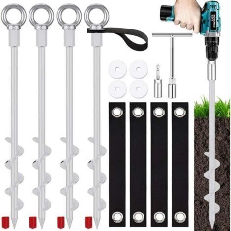 Set di 4 kit di ancoraggio per trampolino, picchetti a vite per tenda, ancoraggi a terra, ancoraggi a terra per tende, trampolini da campeggio, verande, per venti forti (1/5)