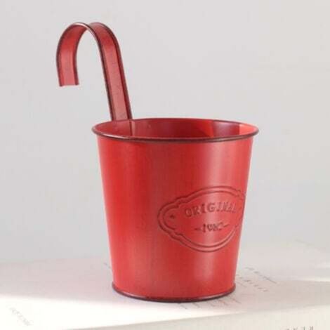 vaso da fiori sospeso in ferro rosso stile vintage per balcone, giardino e recinzione.