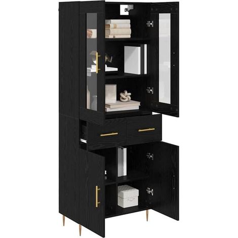 Ensemble de 2 Armoires Hautes, Chêne Noir, 69,5 x 34 x 180 cm, Meuble de Rangement Vertical pour Salon, Bureau ou Entrée (1/5)