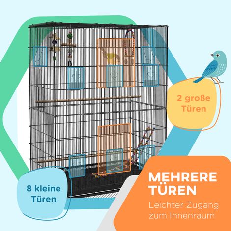 Cage oiseau noire avec perchoirs, jouets pour volailles et plateau amovible, incluant support (1/4)
