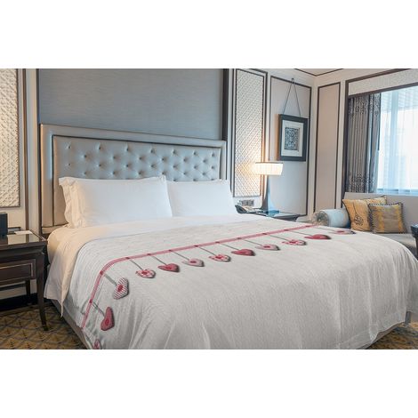Copriletto estivo made in Italy 100% cotone piquet singolo matrimoniale piazza e mezza diverse fantasie  Cuori Rosso - 1 Piazza