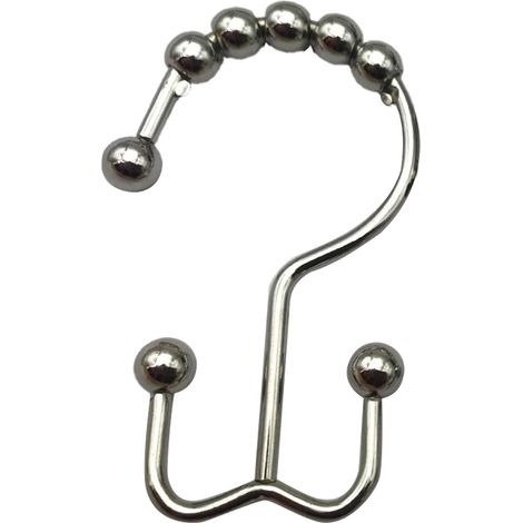 12 Crochets de Rideau de Douche en Fer Antirouille, avec Boules Roulantes Sphériques Double Face pour Un Glissement en Douceur, Anneaux Rideau Salle Bain (1/5)