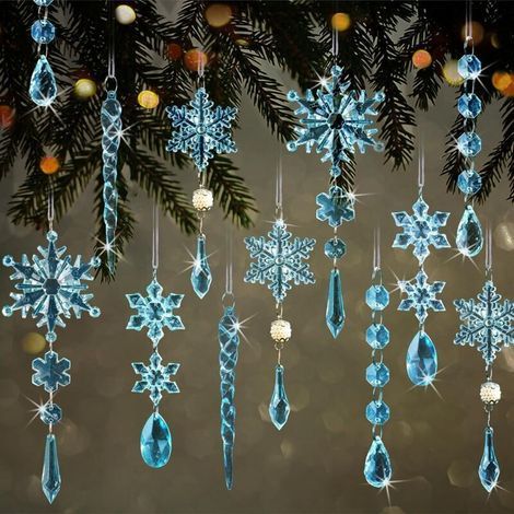 Ulisem 18-piece crystal Christmas tree decorations - acrylic snowflake crystal hanging ornaments for Christmas tree, New Year's winter party supplies (1/4)