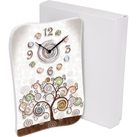 Lupia - Bomboniera con Scatola bianca OROLOGIO GEA parete o tavolo legno stampato TREE WHITE albero della vita 15x21 cm idea regalo Matrimonio Cresima Comunione Battesimo Anniversario Compleanno (1/4)