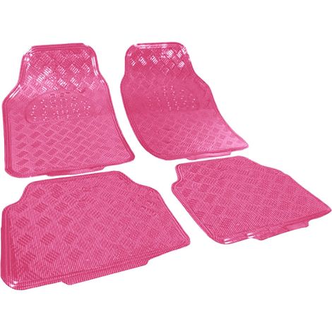 Woltu – Tapis de voiture universel en PVC – Lot de 4 tapis – Dimensions avant 69x49cm, arrière 46x47cm – Couleur rose, aspect aluminium