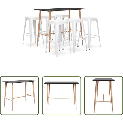 The Living Store 7-tlg. Bar-Set Schwarz und Weiß - Bar Set - Bartisch - Barhocker - Kücheninsel - Wohnzimmer Dekoration (1/5)