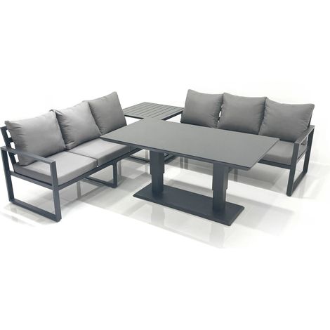 Fimous 6 Seater Aluminium Outdoor Garden Furniture Set with Adjustable Rising Lifting Dining Table 3 Seater Sofa Side Table Dark Grey (1/5)