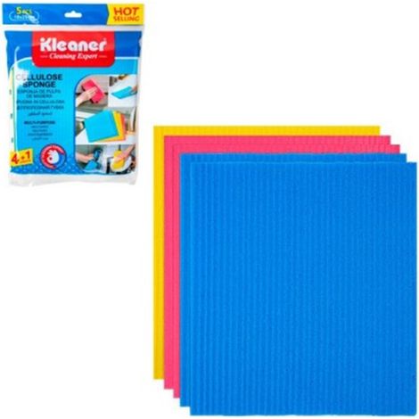 KLEANER Zellstofftuch, Mikrofaser und Schwamm, 18 x 20 cm, 5er-Pack, hohe Saugfähigkeit