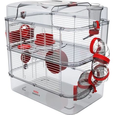 ZOLUX Cage sur 2 étages pour hamsters, souris et gerbilles - Rody3 duo - L 41 x p 27 x h 40,5 cm - Grenadine (1/2)