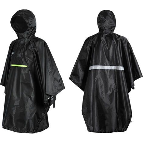 Hommes Femmes Impermeable Vetements de pluie impermeables avec reflecteur Poncho anti-pluie avec bande reflechissante,modele:Noir - Noir (1/5)