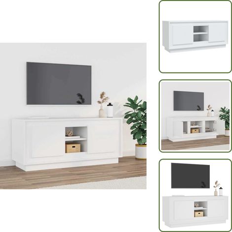 TV-Schrank Weiß 102x35x45 cm Holzwerkstoff - TV-Schrank - Holzwerkstoff Möbel - Weißer TV-Stand - Fernsehtisch - Medienregal (1/5)