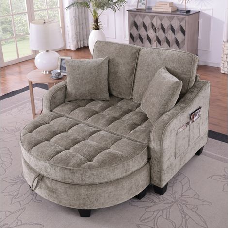 1-Sitzer Schlafsessel mit Stauraum-Hocker, 132 x 129 x 93 cm, atmungsaktiver Stoff Braun HAVRYA (1/5)