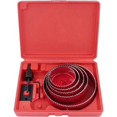 AIDUCHO 5-teiliges Lochsägen-Set aus Bimetall-Kohlenstoffstahl, 64-127 mm Lochsägenkoffer für Holz, Gipskarton und Gipsplatten (Rot) (1/3)