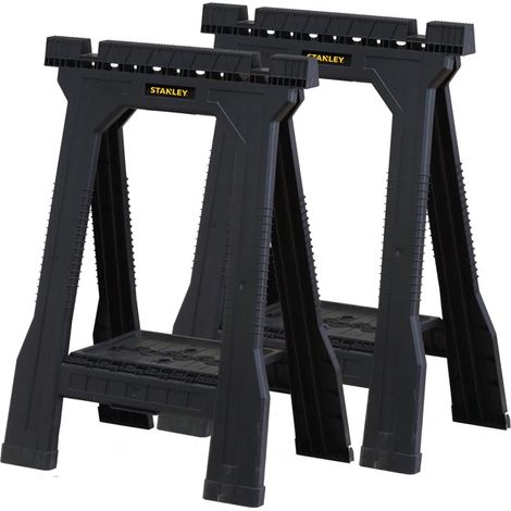 Stanley – Lot de 2 tréteaux pliables JUNIOR – Charge 362kg – Pieds en caoutchouc antidérapants – Rainure intégrale en V – Dimensions 792,5 x 579,1 x 569 mm
