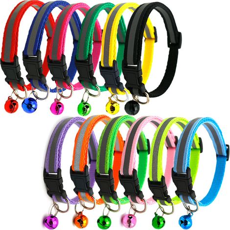 Collier réfléchissant pour chat, 12 pièces, confortable et réglable pour chaton avec cloches pour petits animaux, couleur aléatoire (1/5)