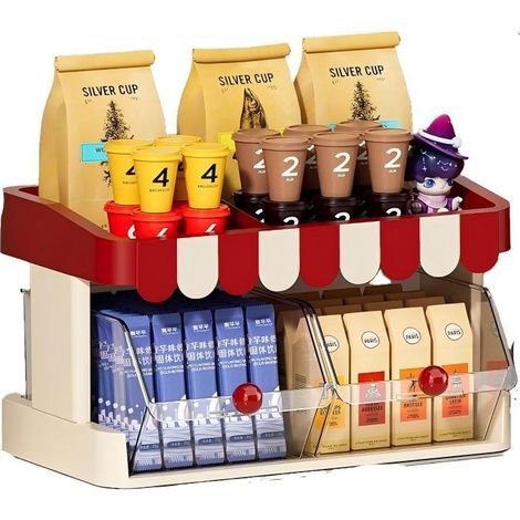 Boîte de rangement pour sachets de thé, porte-snacks de bureau style tiroir, organiseur de capsules de café. Sans spécifications - Rouge Anchor (deux niveaux) (1/5)