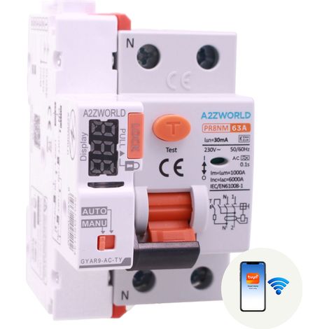 RCCB Interruttore Differenziale Puro WIFI Con Riarmo Automatico, Tipo AC 1P+N 3M 6000A 30mA AC 230V IP20 IEC61008-1 PR8NM, Disponibili 25A 40A 63A (63A)