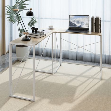 Bureau d'angle en L avec design arrondi, cadre métal noir (1/5)