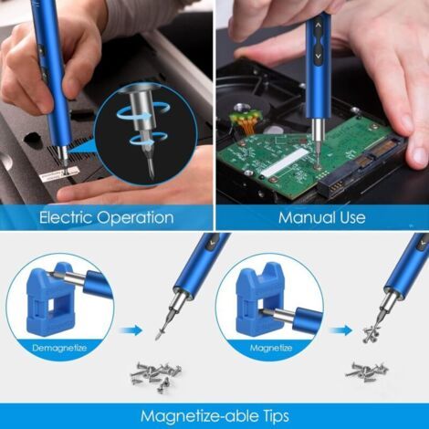 NALOOKAMIC Kit de Tournevis Éélectrique 28 en 1, Mini Tournevis de Précision sans Fil avec Lumières LED, USB Type-C pour Smartphone, Jeu, Caméras, Horloge, PC, Bleu (1/3)